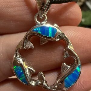 Sterling Silver and Blue Australian opal Dolphin Pendant 925 sterling